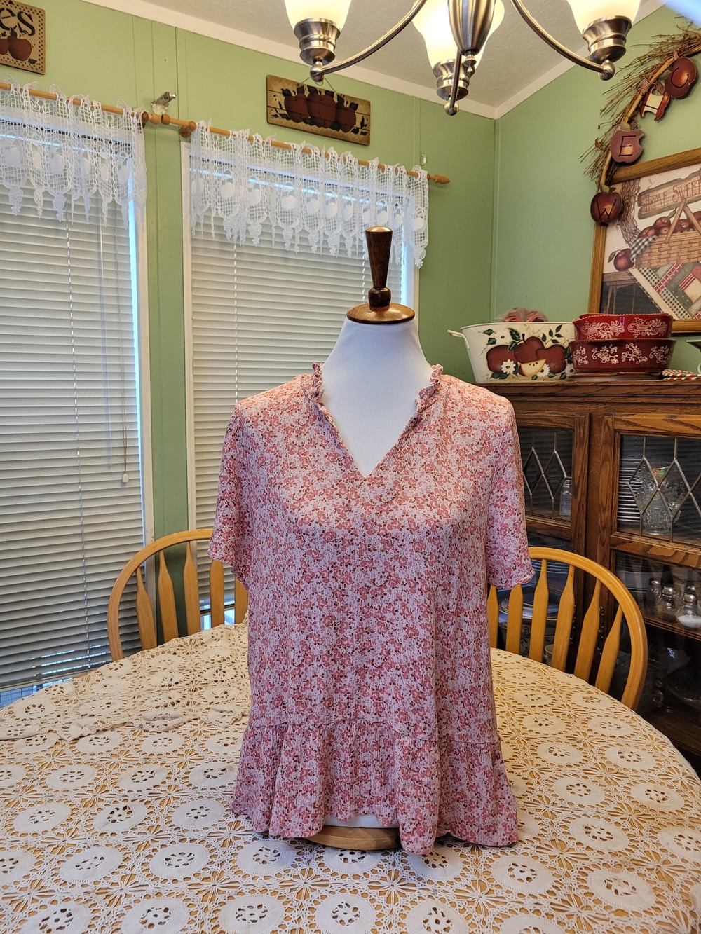Angels Pink Floral Ruffle-Hem Blouse